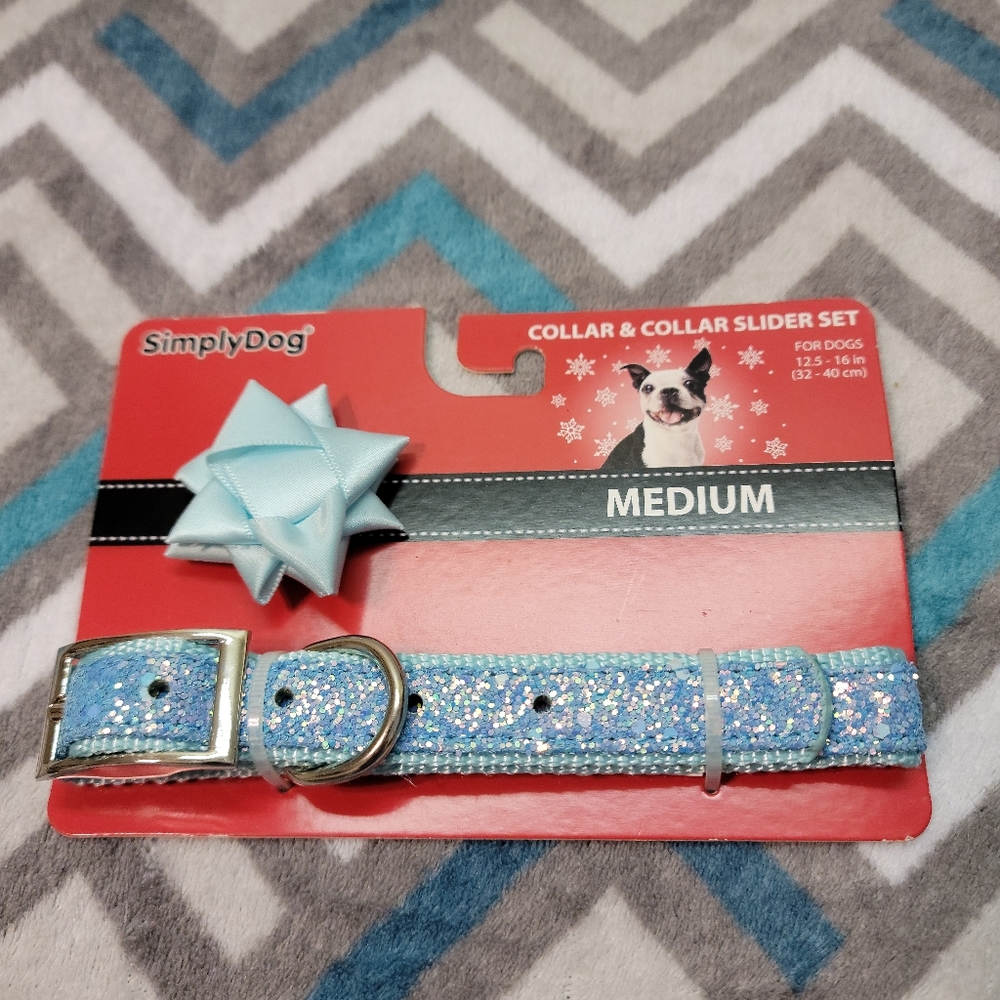 Christmas Dog Collar Set with Present Bow Collar Slider
